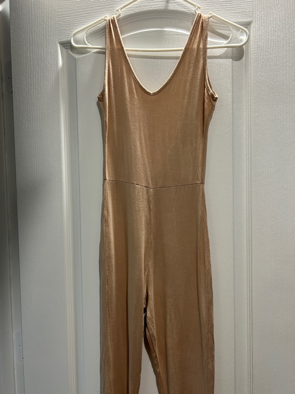 PrettyLittleThing Shimmery Peach-Sand Jumpsuit